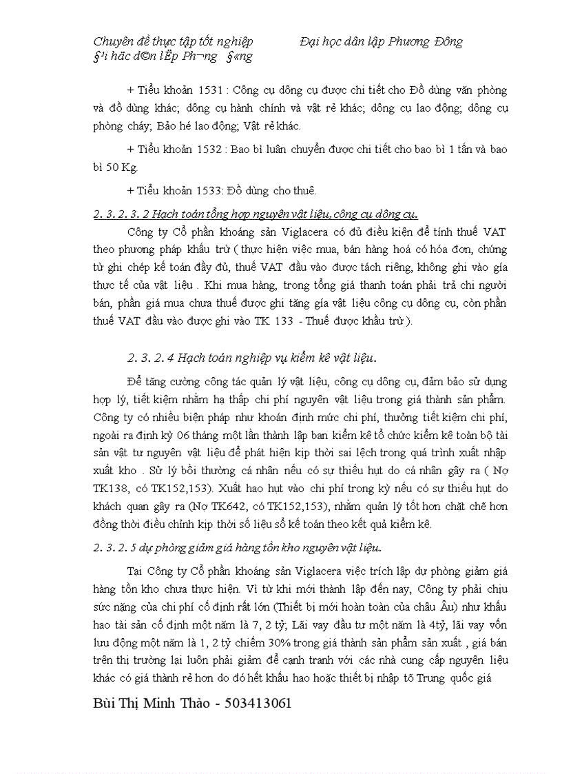 image for page Kế toán nguyên vật liệu tại Công ty cổ phần khoáng sản viglacera 1