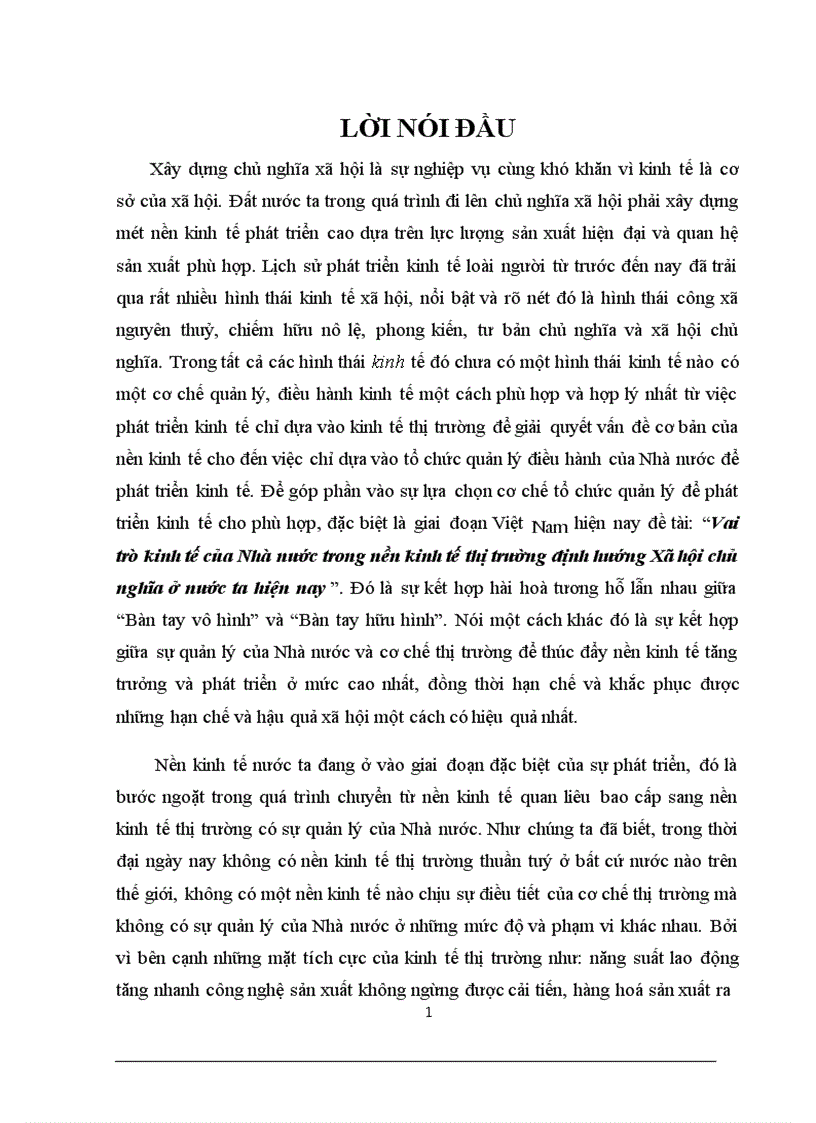 Vai trò kinh tế của Nhà nước trong nền kinh tế thị trường định hướng Xã hội chủ nghĩa ở nước ta hiện nay 1