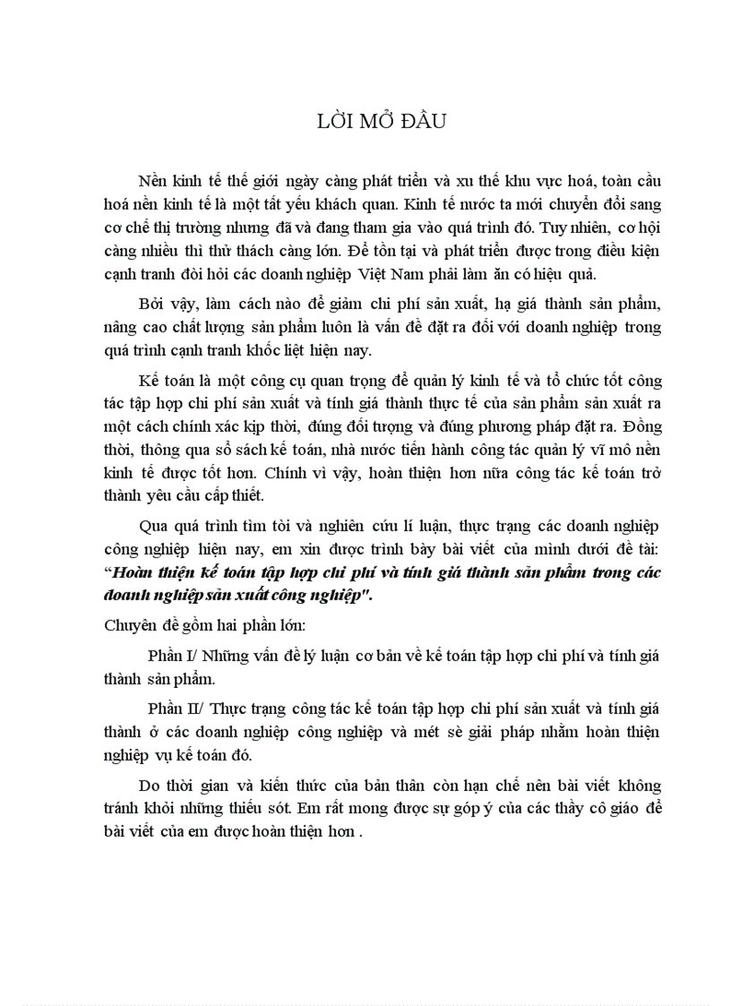 Hoàn thiện kế toán tập hợp chi phí và tính giá thành sản phẩm trong các doanh nghiệp sản xuất công nghiệp 1
