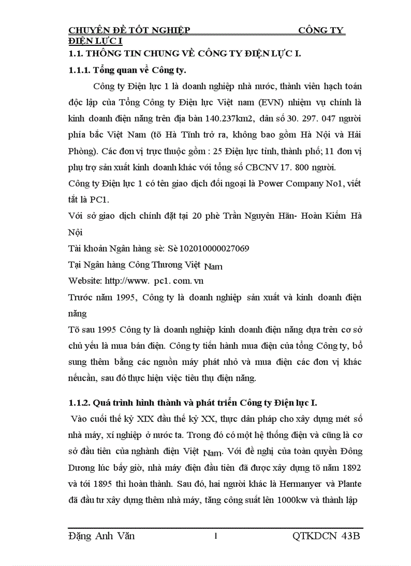 Nghiên cứu sự tác động của chi phí mua điện đầu nguồn đến hoạt động kinh doanh tại Công ty Điện lực I