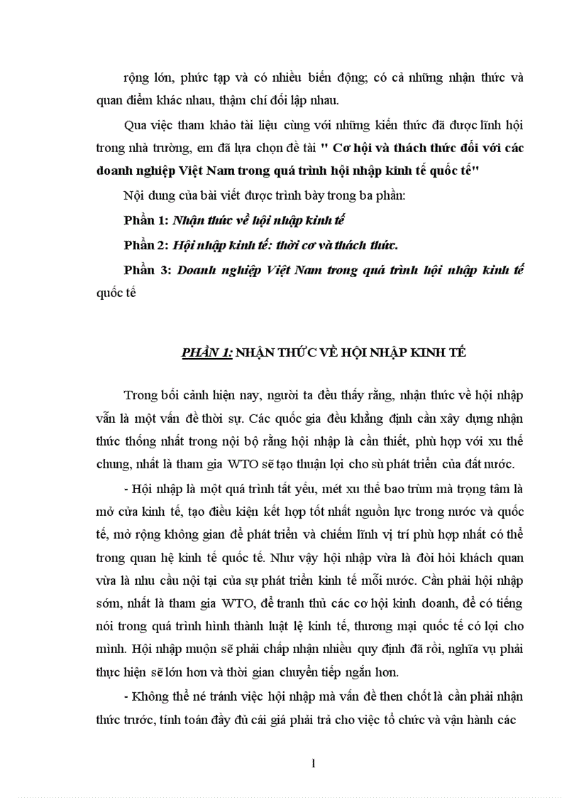 Cơ hội và thách thức đối với các doanh nghiệp Việt Nam trong quá trình hội nhập kinh tế quốc tế 1