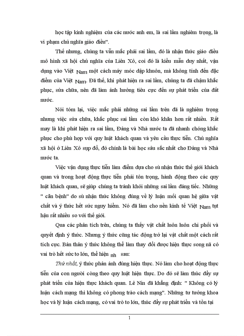 image for page Mối quan hệ giữa vật chất và ý thức vận dụng vào hoạt động thực tiễn trong sự nghiệp xây dựng chủ nghĩa xã hội ở nước ta hiện nay Mở đầu Như chúng ta đã biết kể từ khi hệ thống xã hội chủ nghĩa trên toàn thế giới sụp đổ