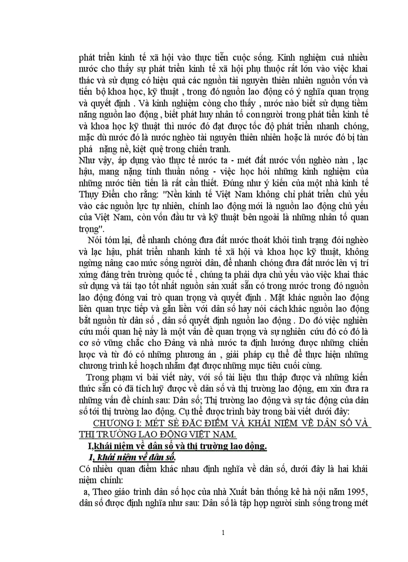 Dân số và sự tác động của nó tới thị trường lao động Việt Nam 1