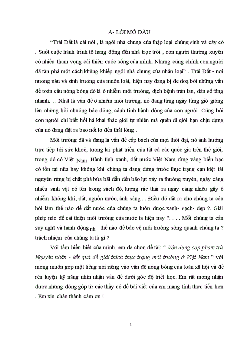 image for page Vận dụng cặp phạm trù Nguyên nhân kết quả để giải thích thực trạng môi trường ở Việt Nam
