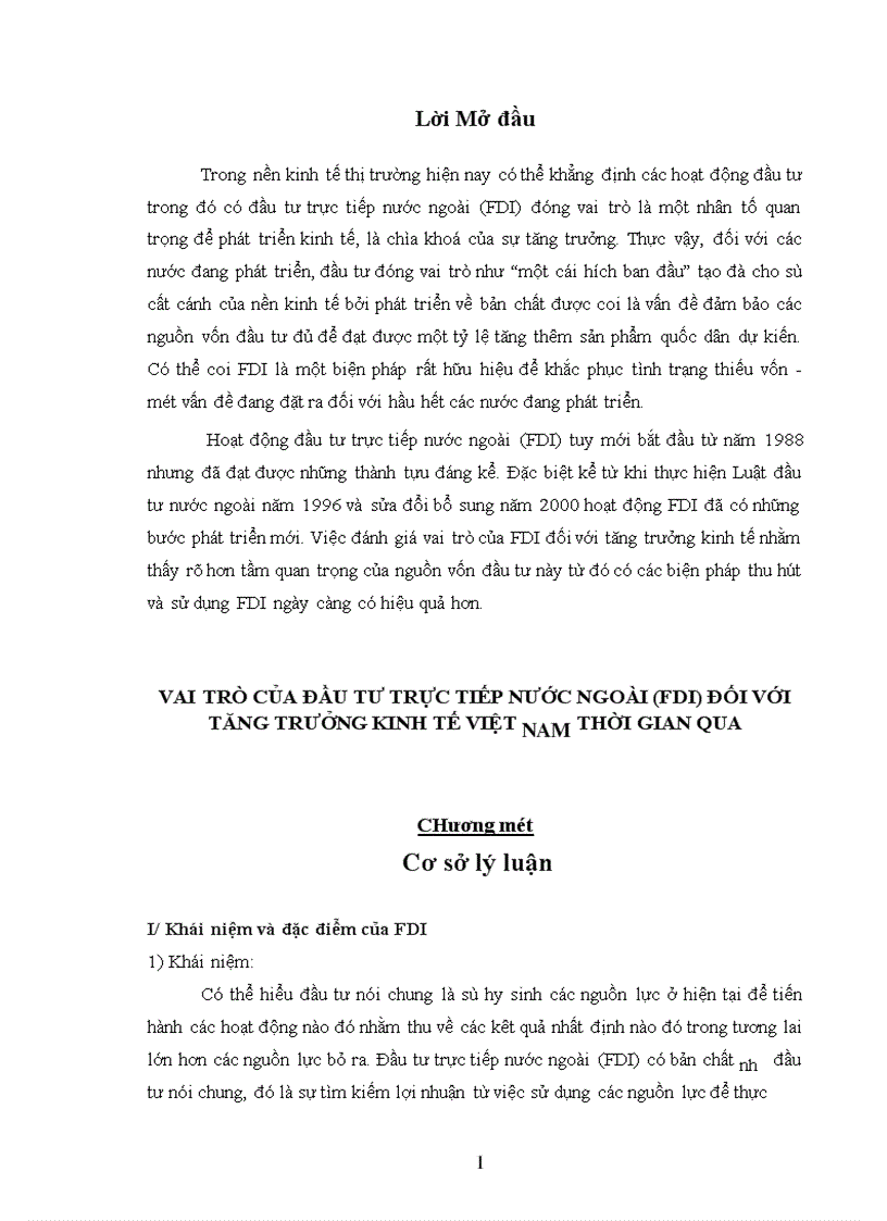 Vai trò của đầu tư trực tiếp nước ngoài FDI đối với tăng trưởng kinh tế Việt Nam thời gian qua 1