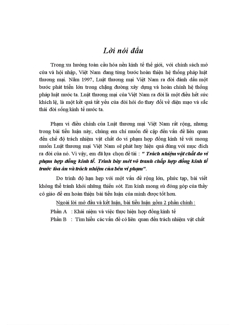 image for page Trách nhiệm vật chất do vi phạm hợp đồng kinh tế Trình bày một vụ tranh chấp hợp đồng kinh tế trước tòa án và trách nhiệm của bên vi phạm 1