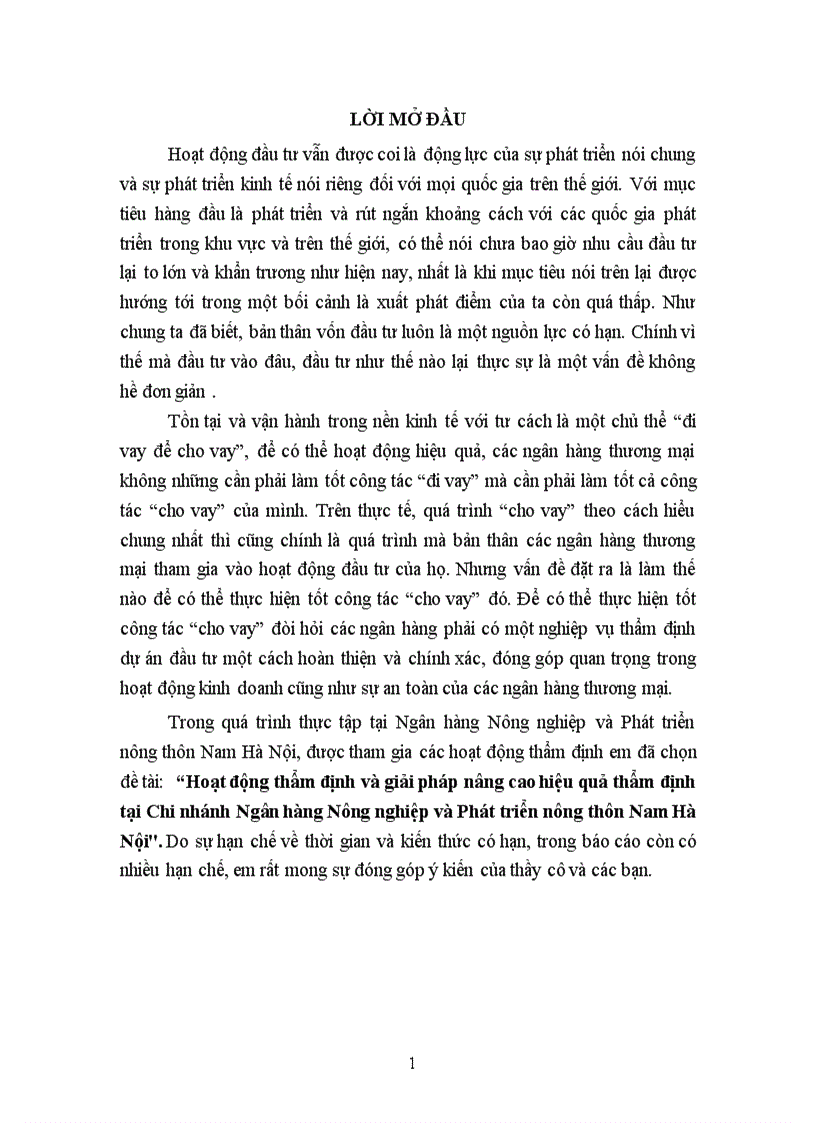 image for page Hoạt động thẩm định và giải pháp nâng cao hiệu quả thẩm định tại Chi nhánh Ngân hàng Nông nghiệp và Phát triển nông thôn Nam Hà Nội 1