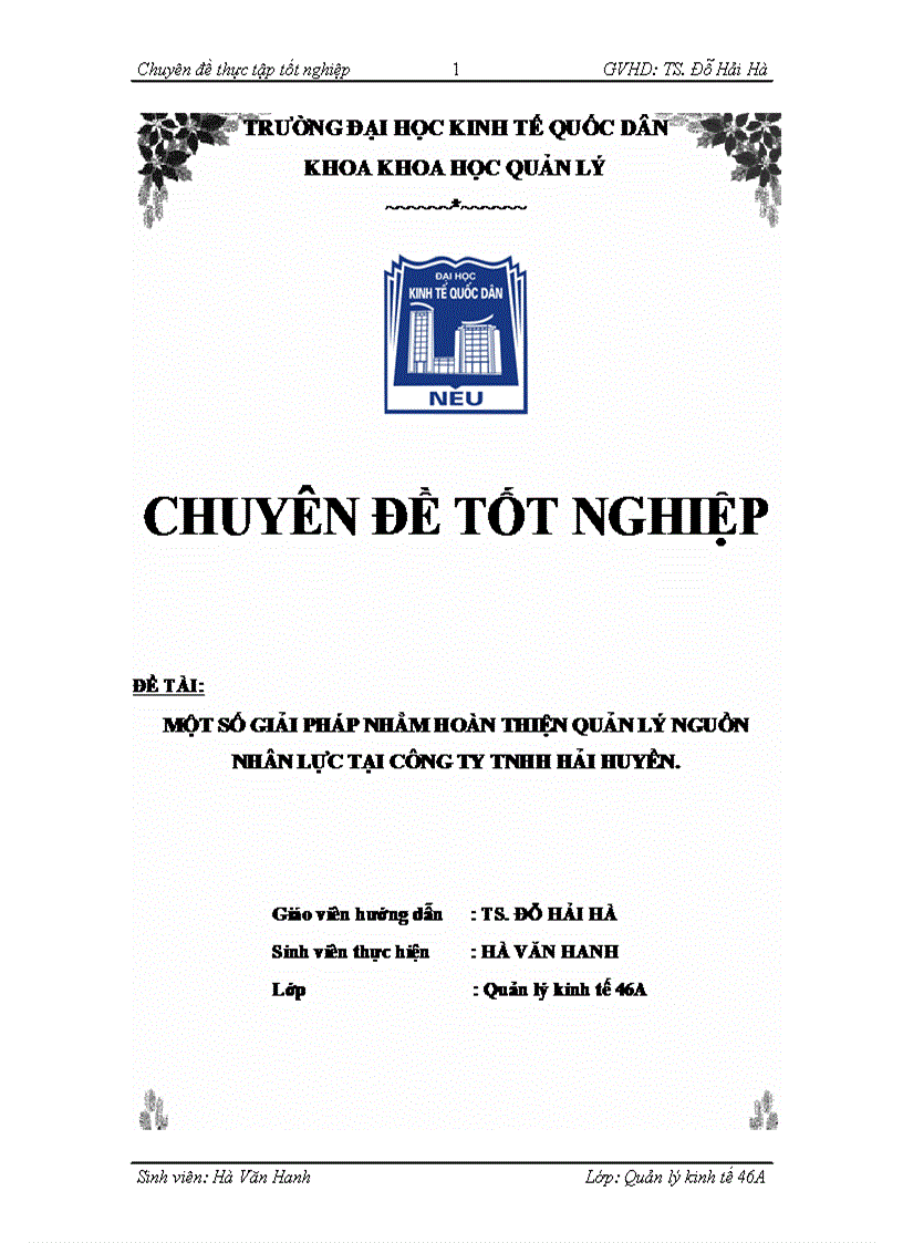 Một số giải pháp nhằm hoàn thiện quản lý nguồn nhân lực tại công ty TNHH Hải Huyền 1