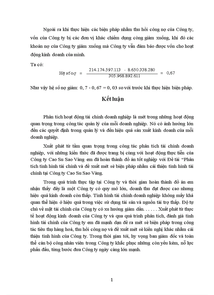 image for page Phân tích tình hình tài chính và đề xuất một số biện pháp nhằm nâng cao hiệu quả hoạt động tài chính tại Công ty Cao Su Sao Vàng 1