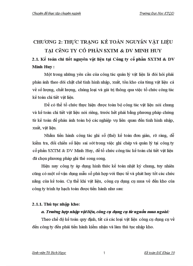 image for page Hoàn thiện công tác kế toán nguyên vật liệu tại Công ty cổ phần SXTM DV Minh Huy