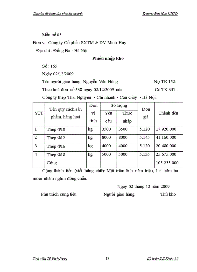 image for page Hoàn thiện công tác kế toán nguyên vật liệu tại Công ty cổ phần SXTM DV Minh Huy