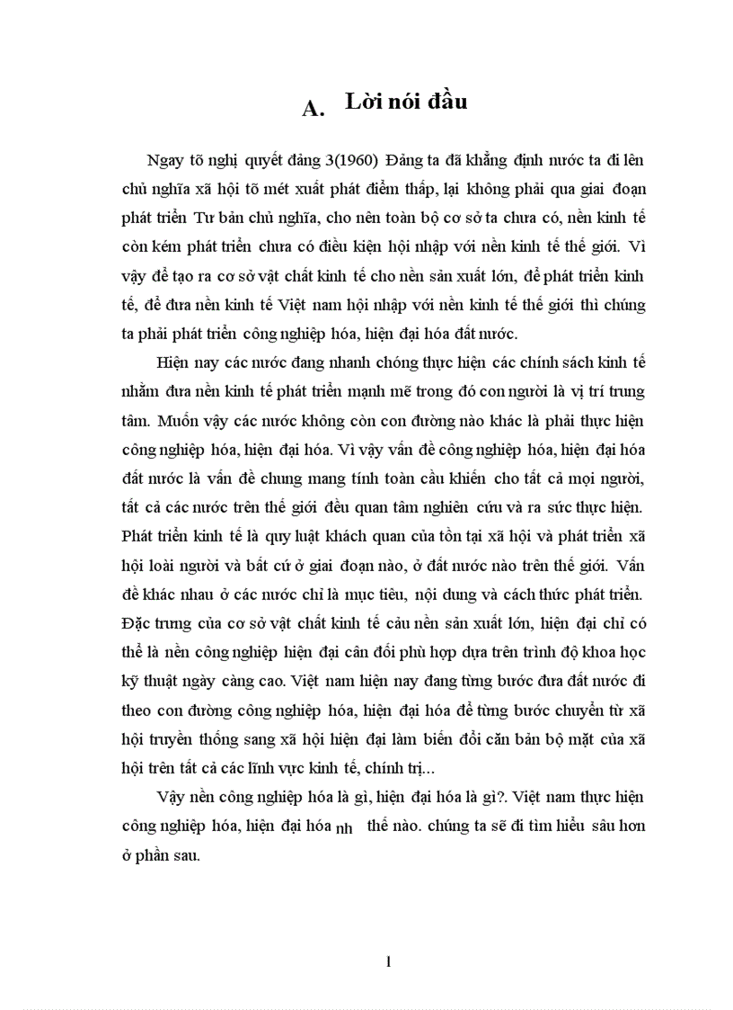 vấn đề công nghiệp hóa hiện đại hóa nền kinh tế Việt nam trong điều kiện hội nhập nền kinh tế quốc tế hiện nay