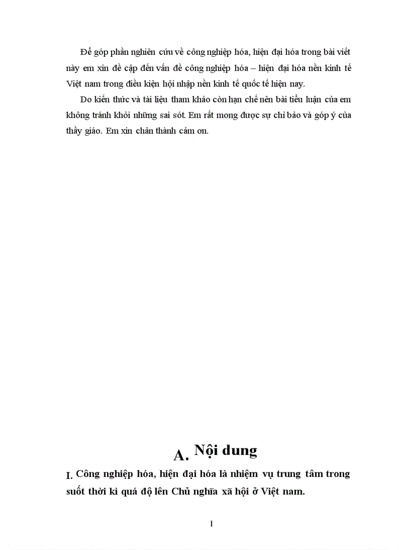 vấn đề công nghiệp hóa hiện đại hóa nền kinh tế Việt nam trong điều kiện hội nhập nền kinh tế quốc tế hiện nay