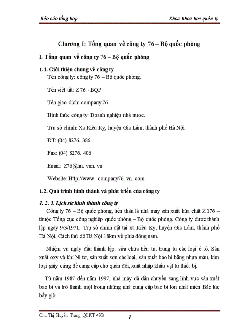 image for page Báo cáo thực tập tại công ty 76 Bộ quốc phòng