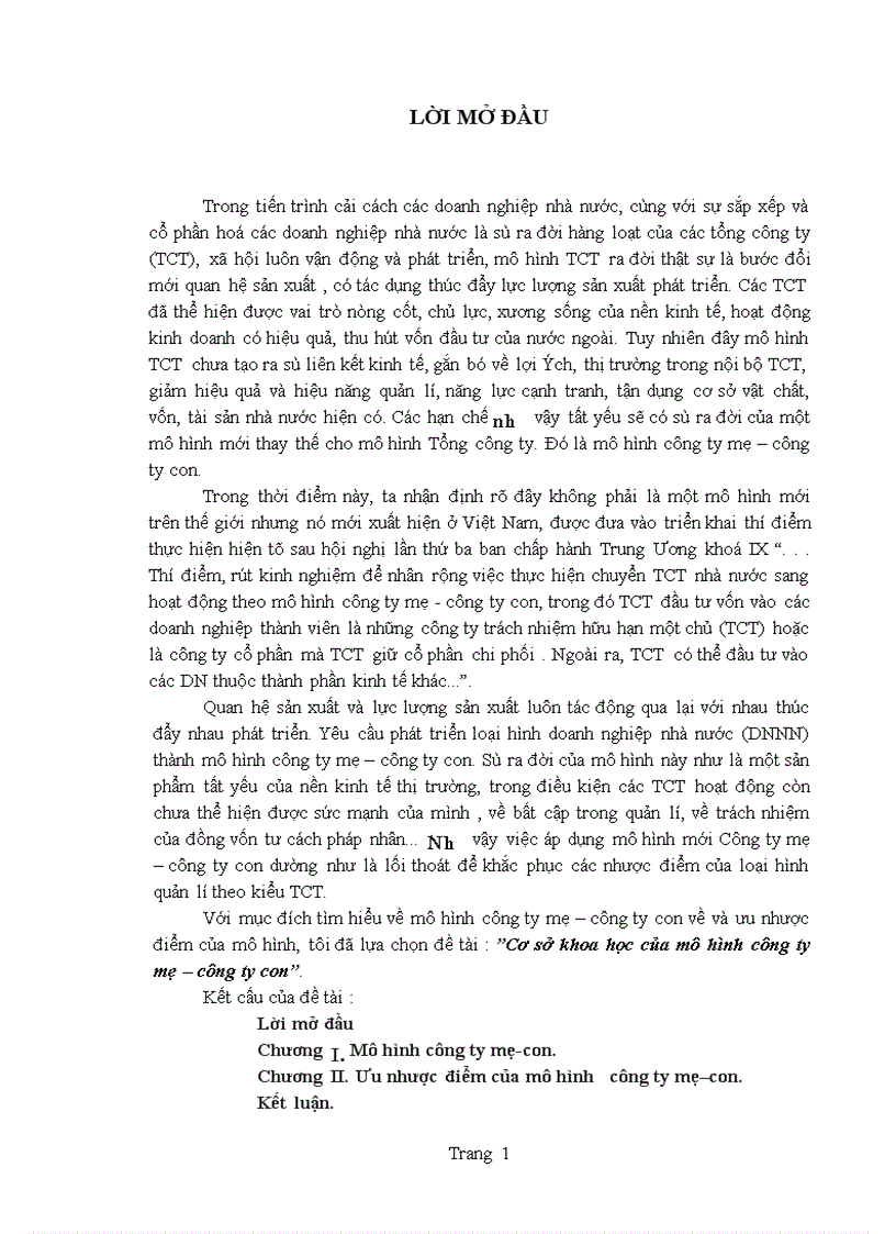 image for page Cơ sở khoa học của mô hình công ty mẹ công ty con