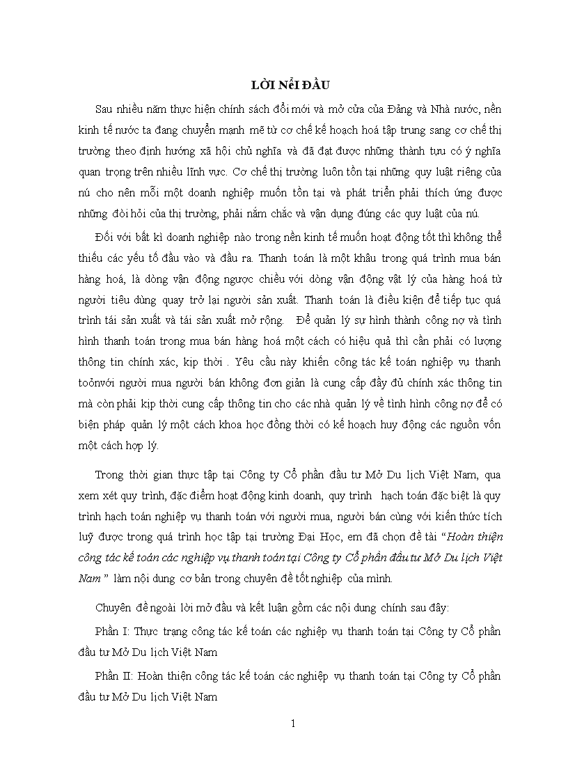 image for page Hoàn thiện công tác kế toán các nghiệp vụ thanh toán tại Công ty Cổ phần đầu tư Mở Du lịch Việt Nam 1
