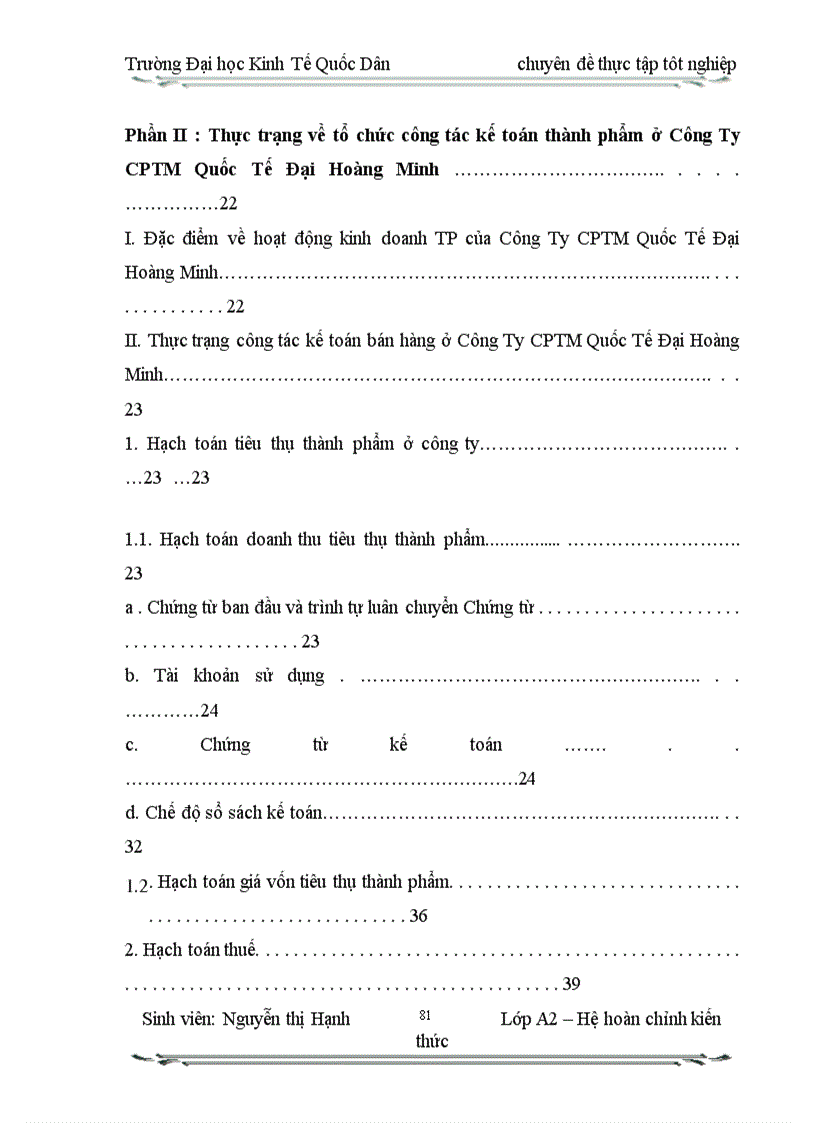 image for page Hạch toán tiêu thụ thành phẩm và xác định kết qủa tiêu thụ ở Công ty CPTM Quốc Tế Đại Hoang Minh