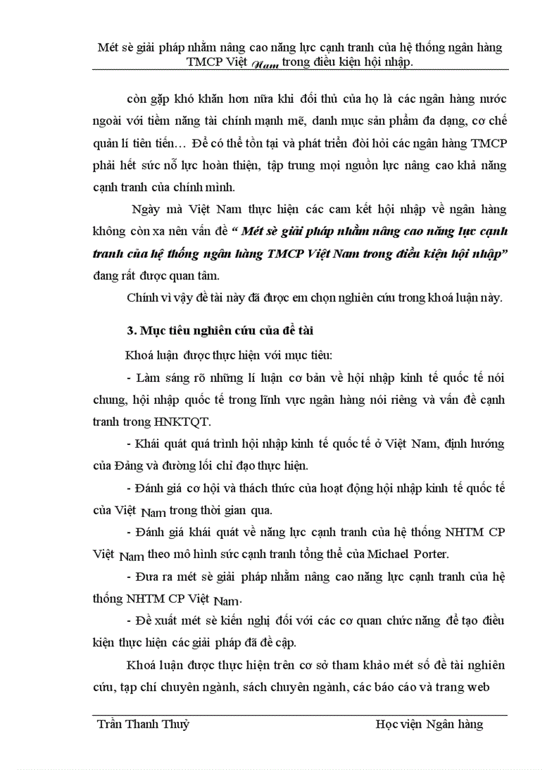 Một số giải pháp nhằm nâng cao năng lực cạnh tranh của hệ thống ngân hàng TMCP Việt Nam trong điều kiện hội nhập