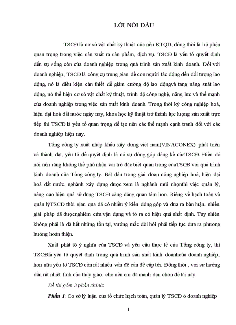 Thực tế về tổ chức hạch toán và quản lý tscđ tại Tổng Công ty xuất nhập khẩu xây dựng Việt Nam Vinacone