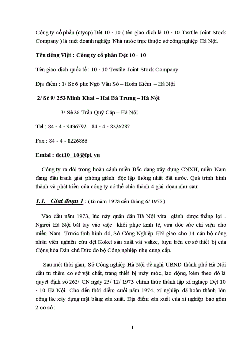 image for page Báo cáo thực tập tổng hợp tại Công ty cổ phần Dệt 10 10