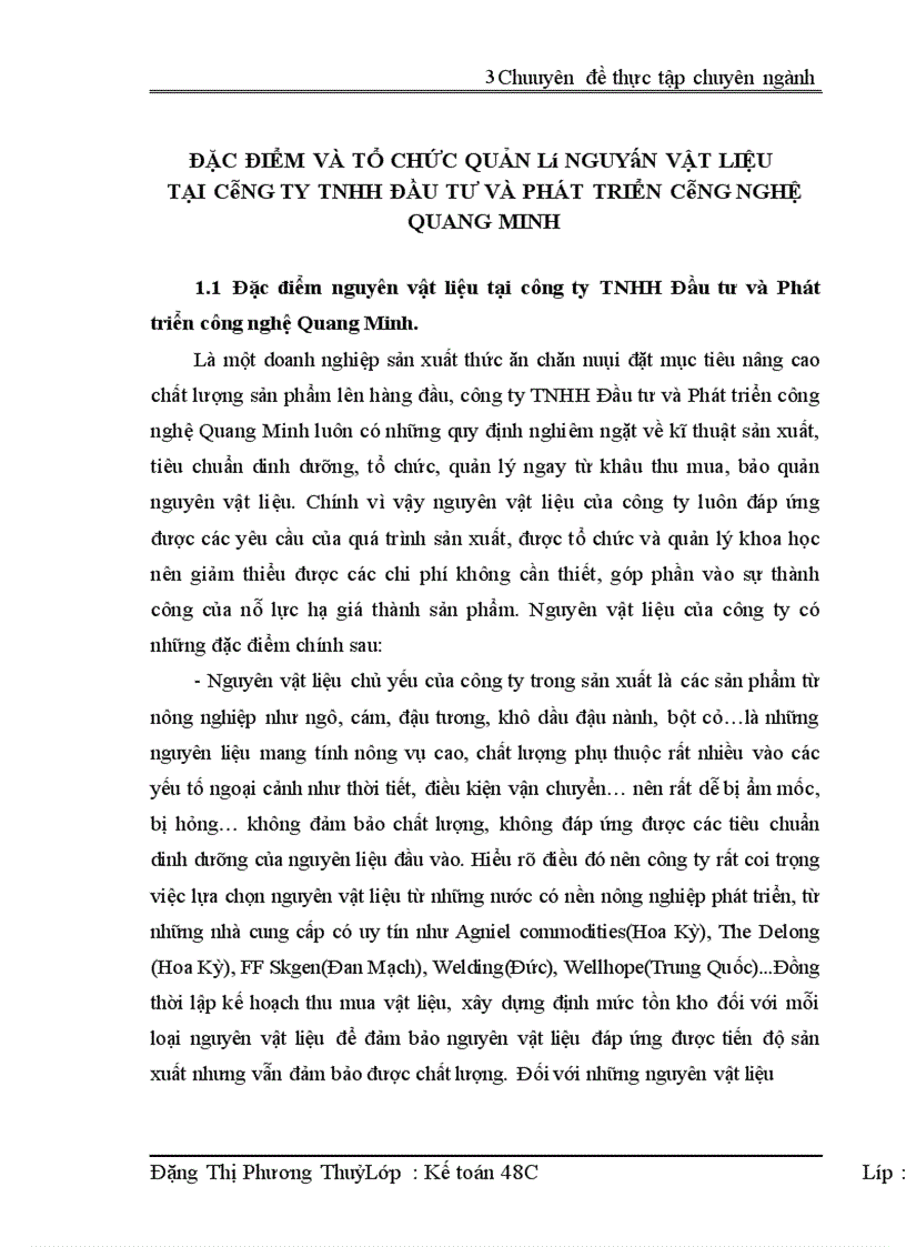 Hoàn thiện công tác kế toán nguyên vật liệu tại công ty TNHH Đầu tư và Phát triển công nghệ Quang Minh 1
