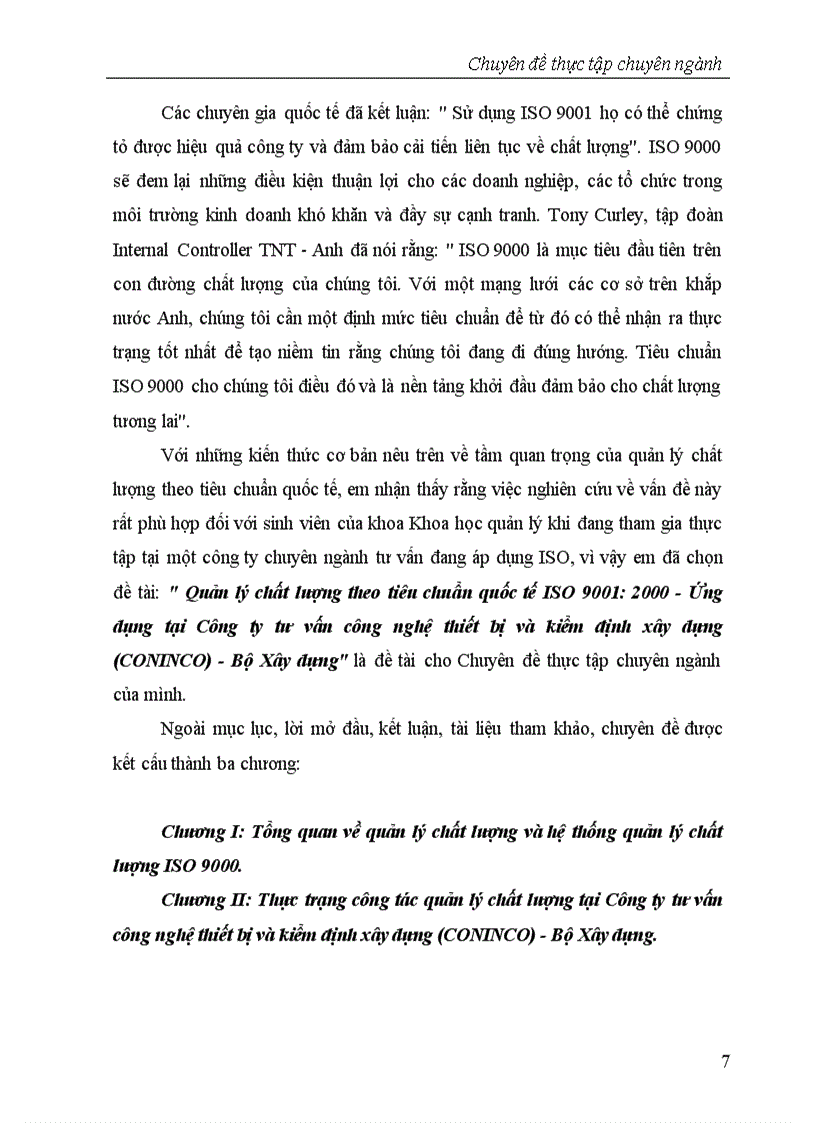 image for page Quản lý chất lượng theo tiêu chuẩn quốc tế ISO 9001 2000 Ứng dụng tại Công ty tư vấn công nghệ thiết bị và kiểm định xây dựng CONINCO Bộ Xây dựng 1