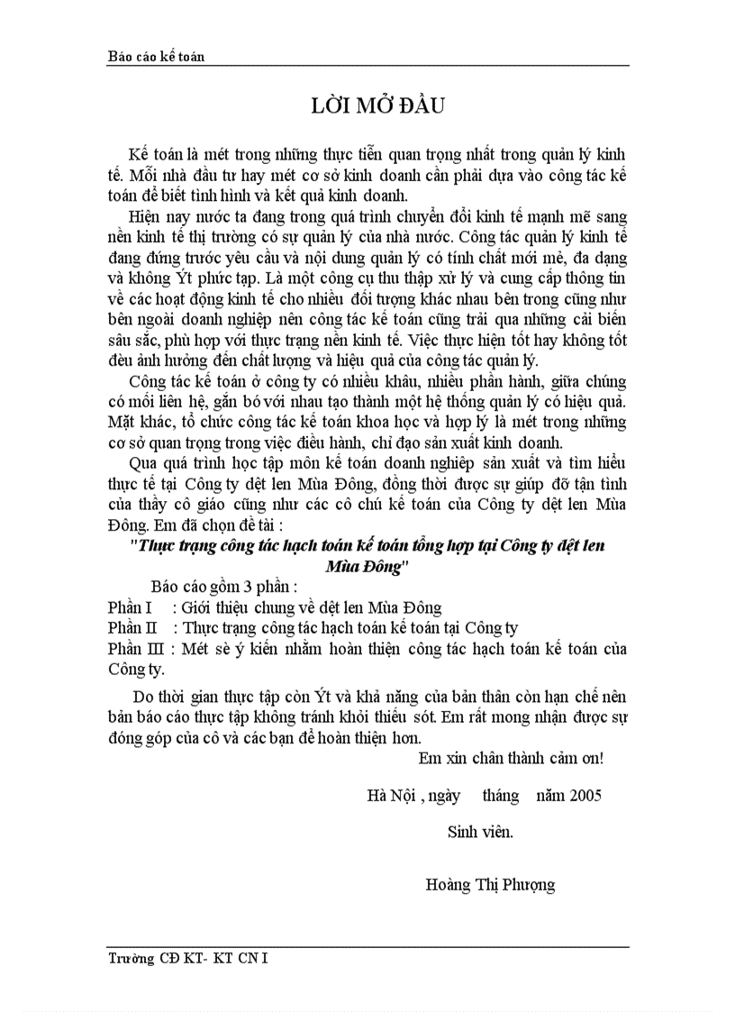 image for page Thực trạng công tác hạch toán kế toán tổng hợp tại Công ty dệt len Mùa Đông 1