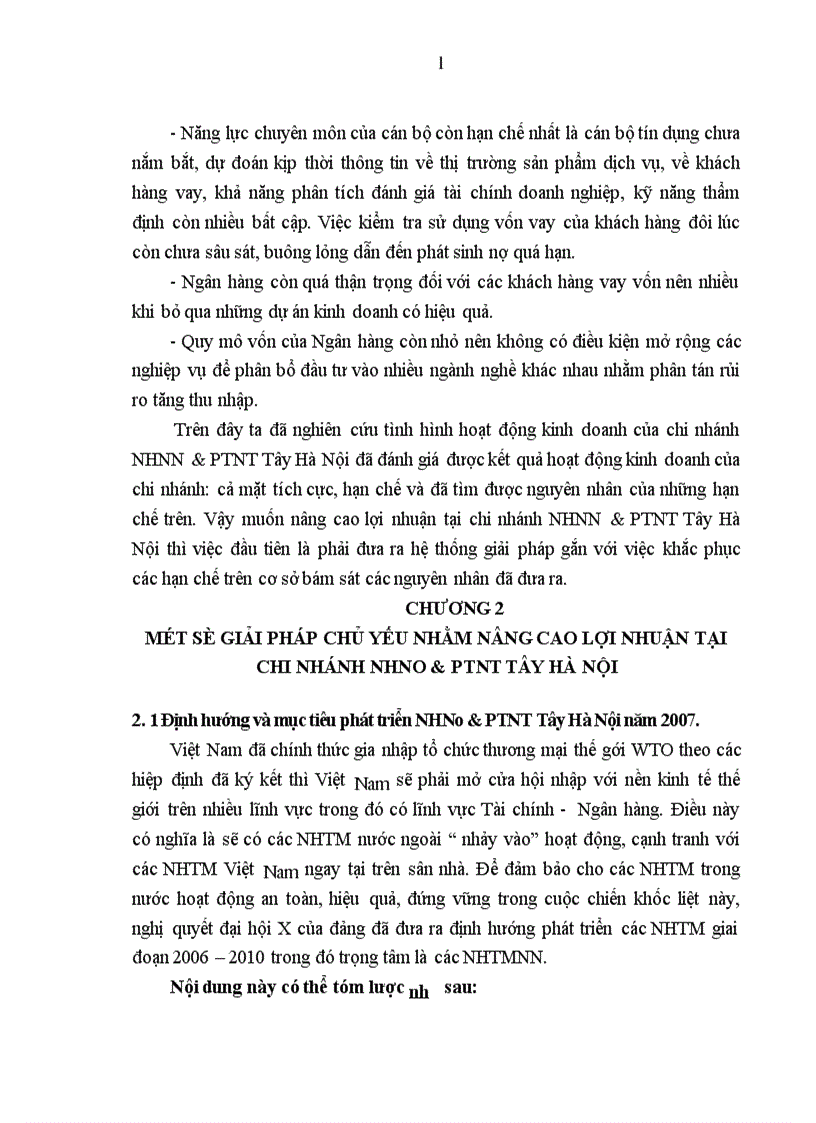 image for page Một số giải pháp chủ yếu nhằm nâng cao lợi nhuận tại chi nhánh NHNo PTNT Tây Hà Nội