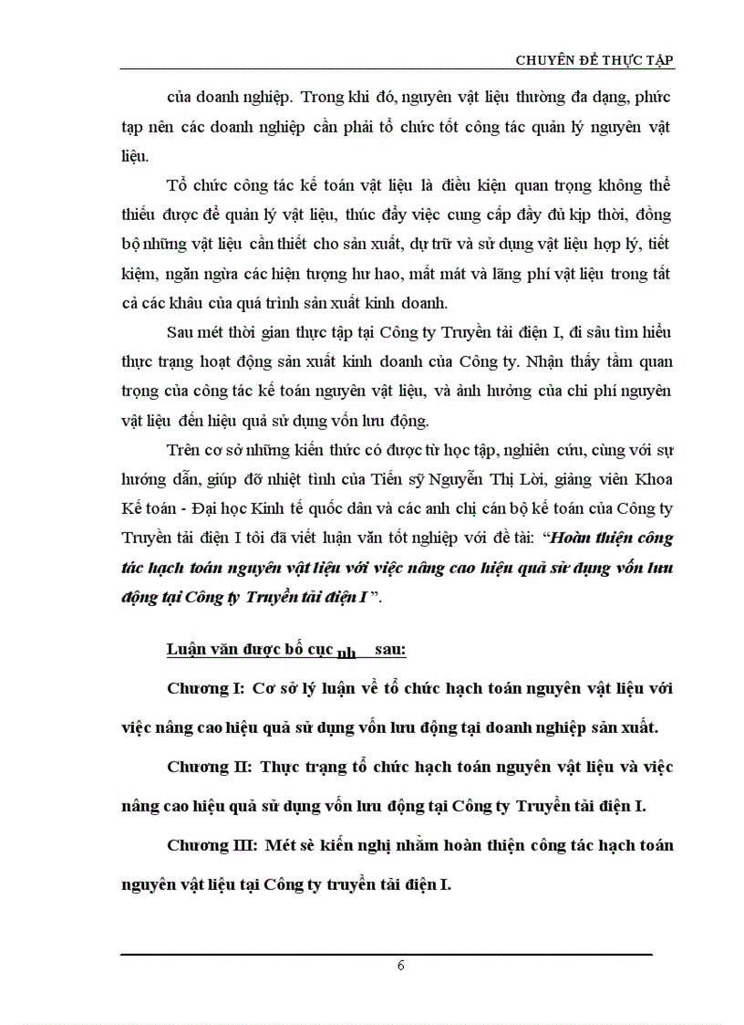 image for page Hoàn thiện công tác hạch toán nguyên vật liệu với việc nâng cao hiệu quả sử dụng vốn lưu động tại Công ty Truyền tải điện I 1