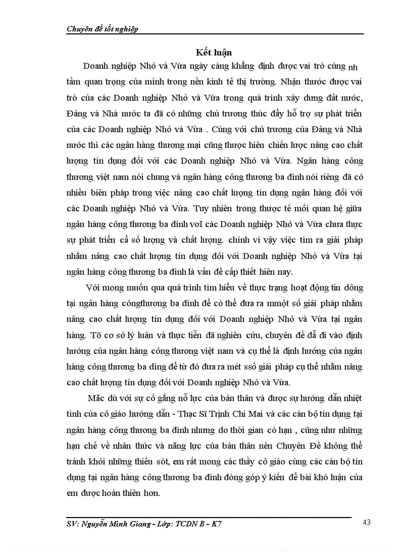 image for page Giải pháp nâng cao hiệu quả tín dụng đối với các Doanh nghiệp vừa và nhỏ tại Ngân hàng Công thương Ba Đình 1