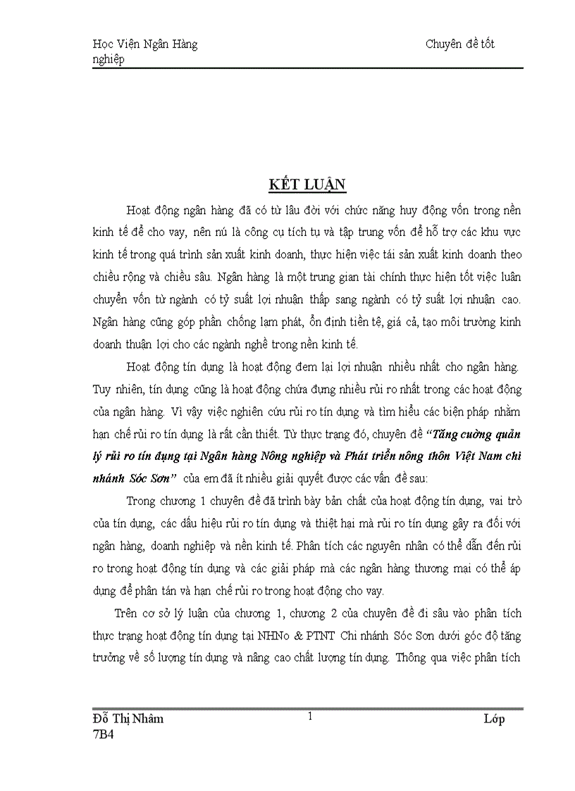 image for page Tăng cuờng quản lý rủi ro tín dụng tại Ngân hàng Nông nghiệp và Phát triển nông thôn Việt Nam chi nhánh Sóc Sơn