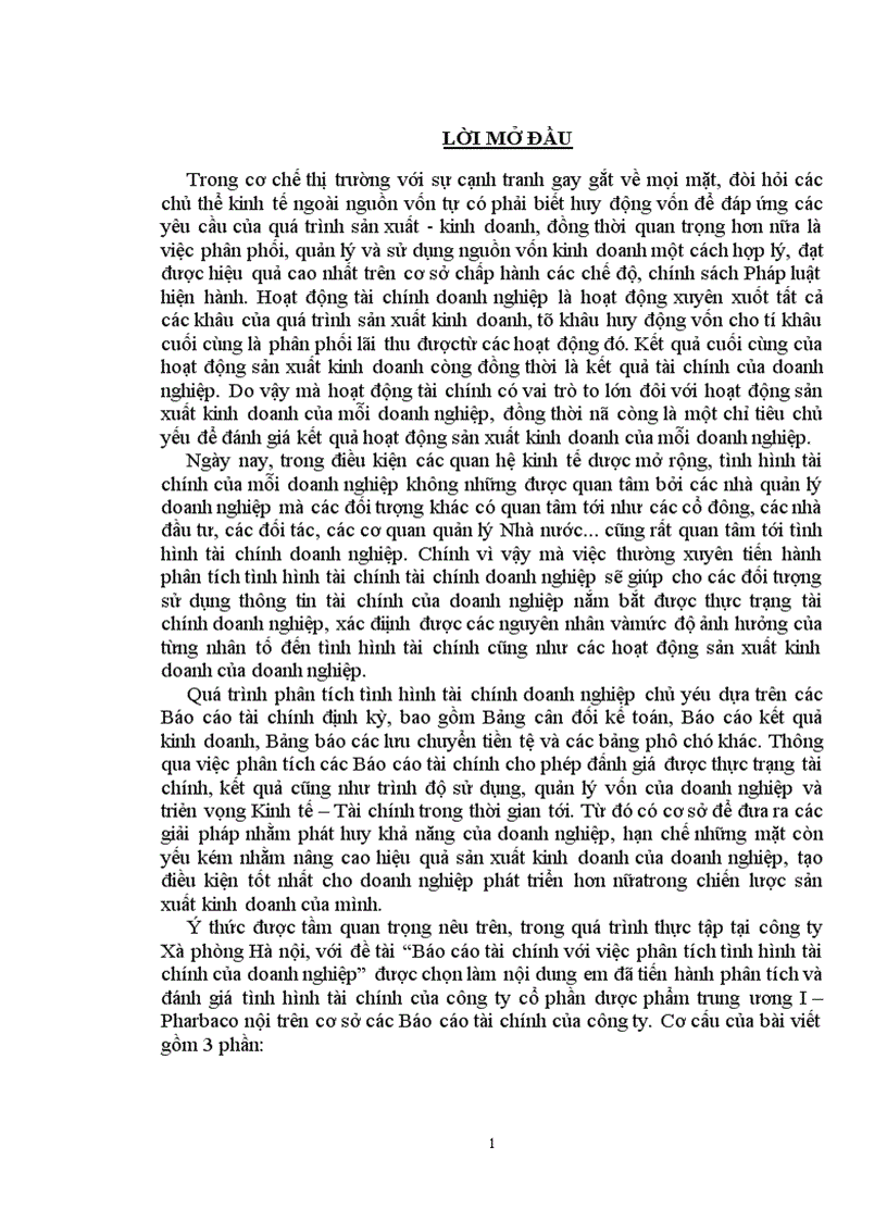 Báo cáo tài chính với việc phân tích tình hình tài chính của doanh nghiệp 1