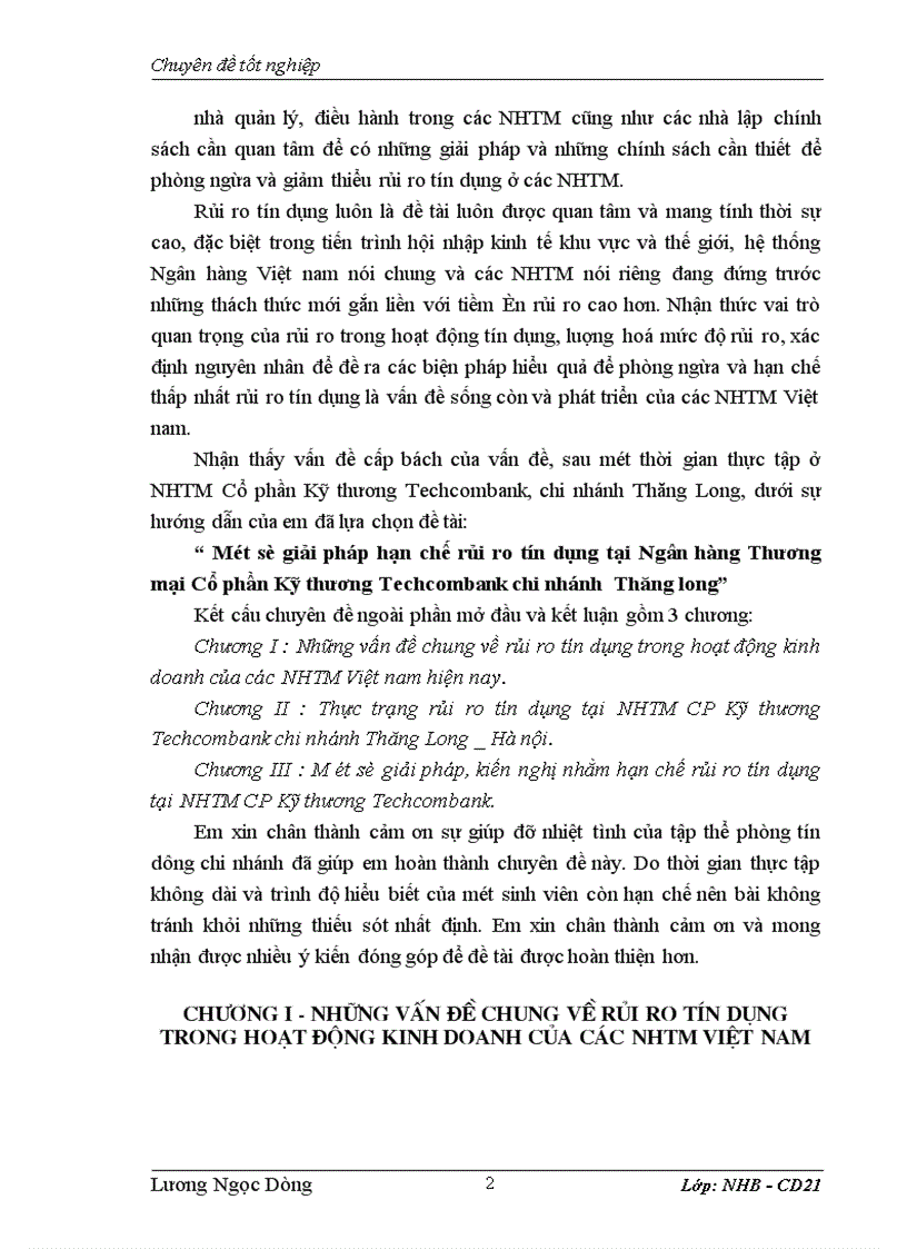 image for page Một số giải pháp hạn chế rủi ro tín dụng tại Ngân hàng Thương mại Cổ phần Kỹ thương Techcombank chi nhánh Thăng long 1