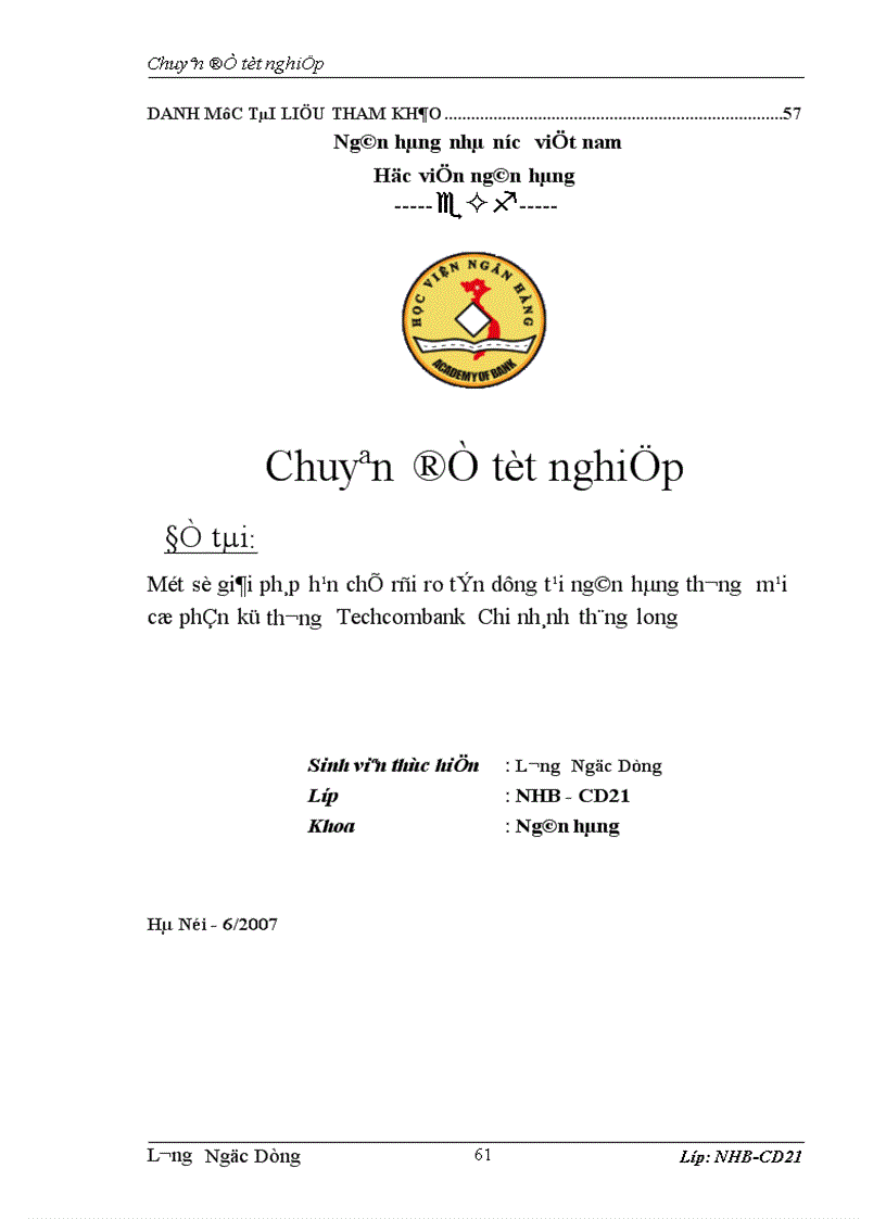 image for page Một số giải pháp hạn chế rủi ro tín dụng tại Ngân hàng Thương mại Cổ phần Kỹ thương Techcombank chi nhánh Thăng long 1