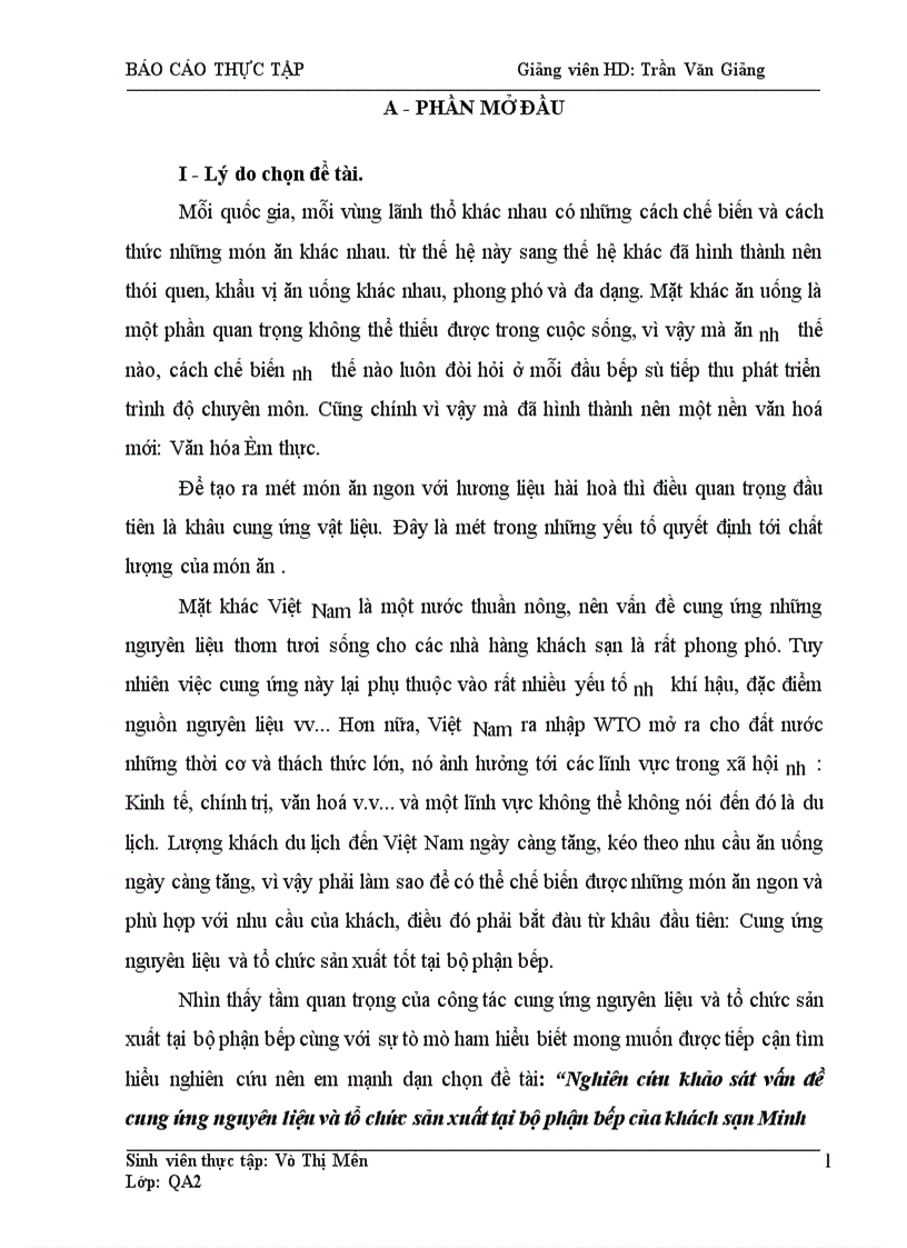 image for page Nghiên cứu khảo sát vấn đề cung ứng nguyên liệu và tổ chức sản xuất tại bộ phận bếp của khách sạn Minh Hải