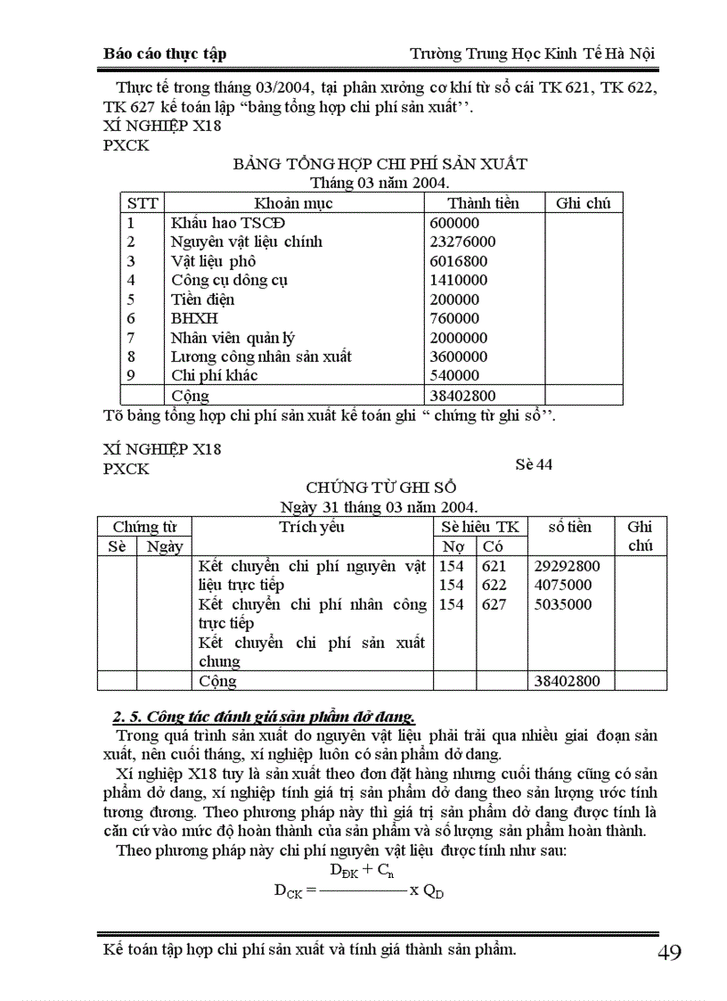 image for page Kế toán chi phí sản xuất và tính giá thành sản phẩm tại xí nghiệp X18 1