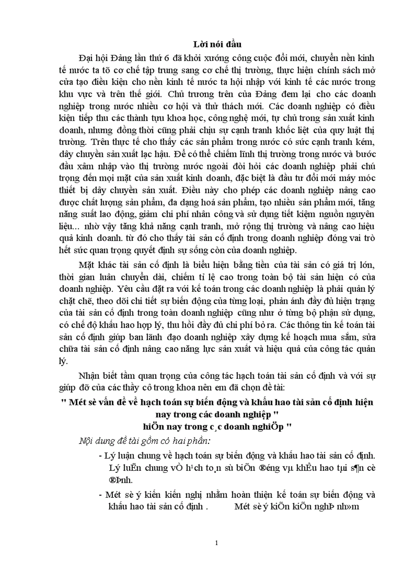 Một số vấn đề về hạch toán sự biến động và khấu hao tài sản cố định hiện nay trong các doanh nghiệp 1