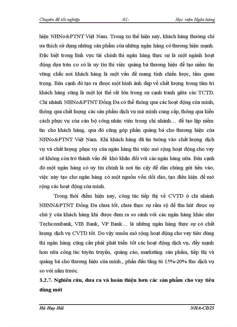 image for page Mở rộng hoạt động cho vay tiêu dùng tại Ngân hàng nông nghiệp và phát triển nông thôn chi nhánh Đống Đa