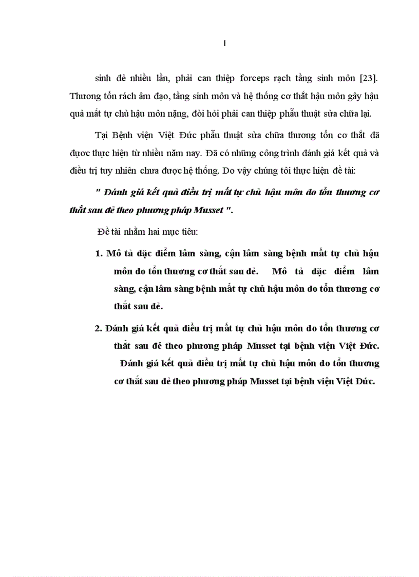 image for page Đánh giá kết quả điều trị mất tự chủ hậu môn do tổn thương cơ thắt sau đẻ theo phương pháp Musset 1