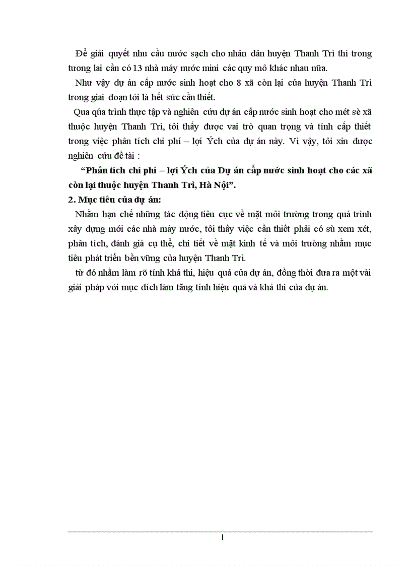 image for page Phân tích chi phí lợi ích của Dự án cấp nước sinh hoạt cho các xã còn lại thuộc huyện Thanh Trì Hà Nội