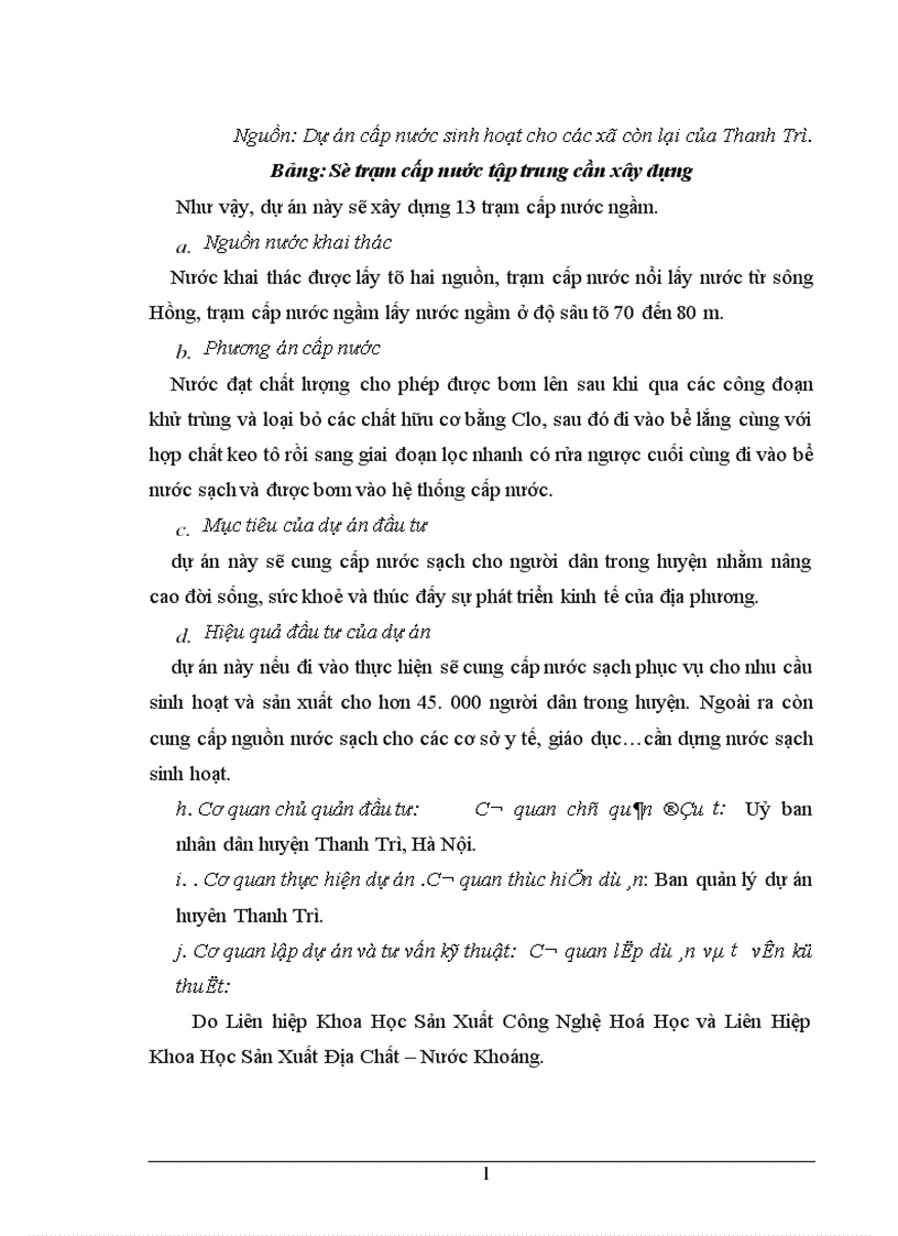 image for page Phân tích chi phí lợi ích của Dự án cấp nước sinh hoạt cho các xã còn lại thuộc huyện Thanh Trì Hà Nội
