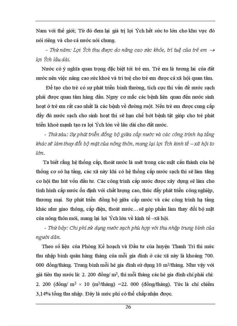 image for page Phân tích chi phí lợi ích của Dự án cấp nước sinh hoạt cho các xã còn lại thuộc huyện Thanh Trì Hà Nội