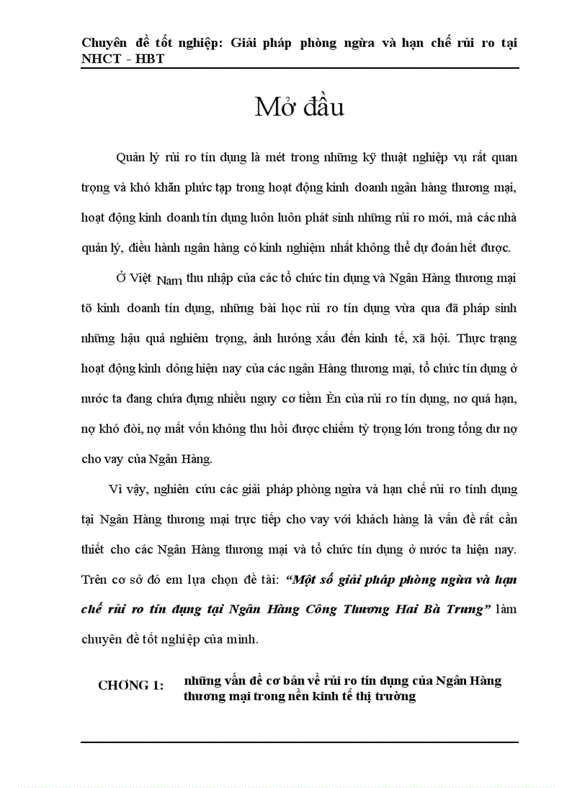 image for page Một số giải pháp phòng ngừa và hạn chế rủi ro tín dụng tại Ngân Hàng Công Thương Hai Bà Trưng