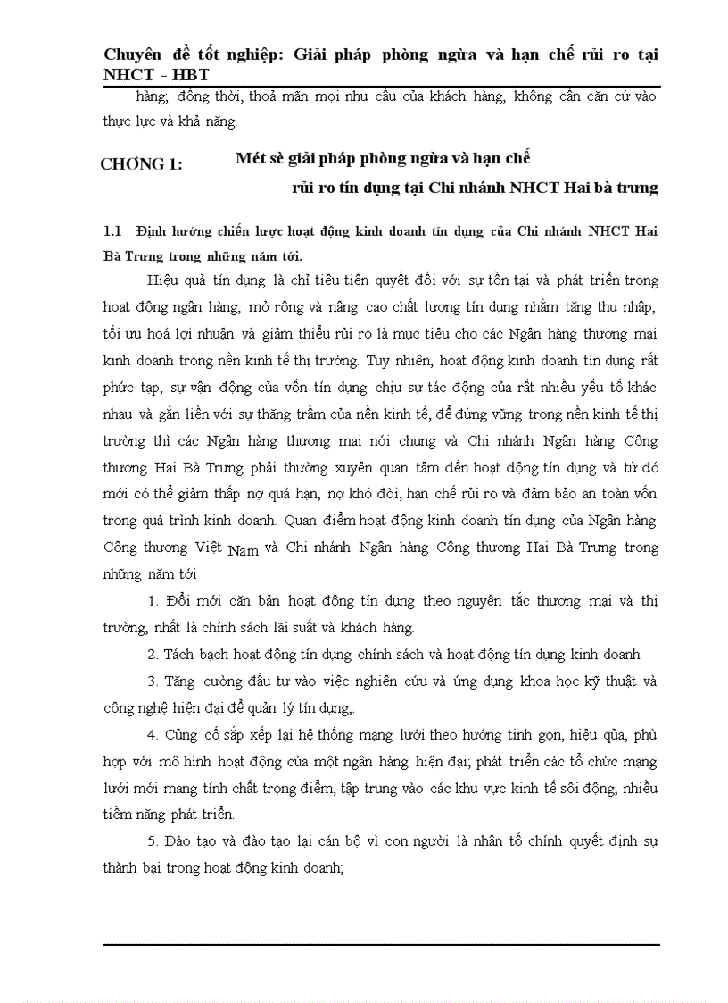 image for page Một số giải pháp phòng ngừa và hạn chế rủi ro tín dụng tại Ngân Hàng Công Thương Hai Bà Trưng