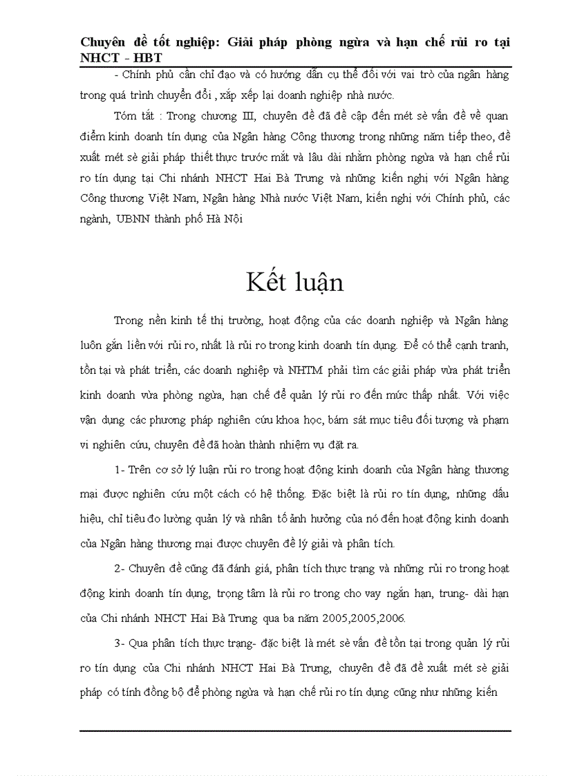image for page Một số giải pháp phòng ngừa và hạn chế rủi ro tín dụng tại Ngân Hàng Công Thương Hai Bà Trưng