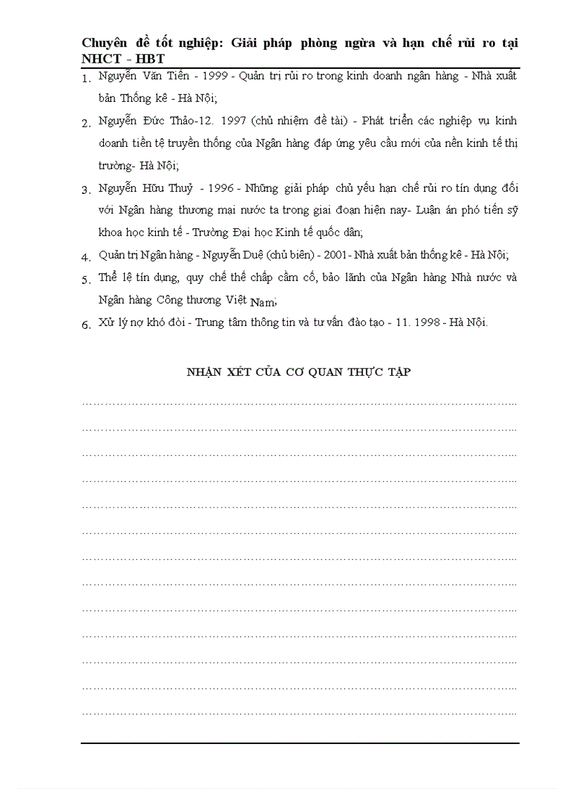 image for page Một số giải pháp phòng ngừa và hạn chế rủi ro tín dụng tại Ngân Hàng Công Thương Hai Bà Trưng