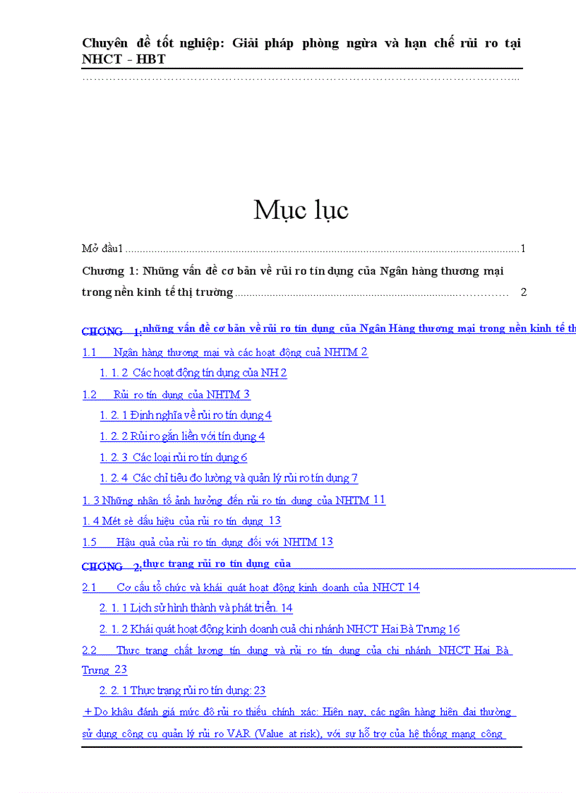 image for page Một số giải pháp phòng ngừa và hạn chế rủi ro tín dụng tại Ngân Hàng Công Thương Hai Bà Trưng