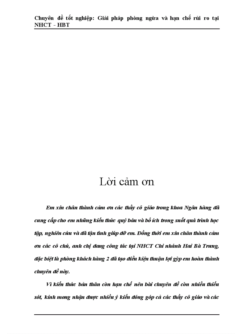 image for page Một số giải pháp phòng ngừa và hạn chế rủi ro tín dụng tại Ngân Hàng Công Thương Hai Bà Trưng