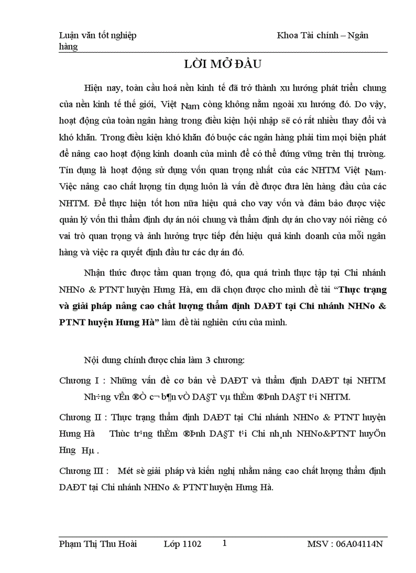 image for page Thực trạng và giải pháp nâng cao chất lượng thẩm định DAĐT tại Chi nhánh NHNo PTNT huyện Hưng Hà