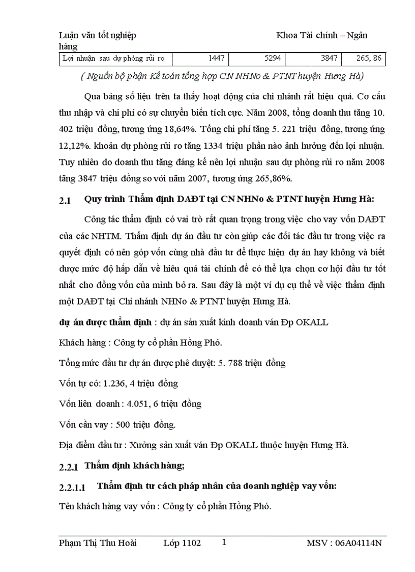 image for page Thực trạng và giải pháp nâng cao chất lượng thẩm định DAĐT tại Chi nhánh NHNo PTNT huyện Hưng Hà